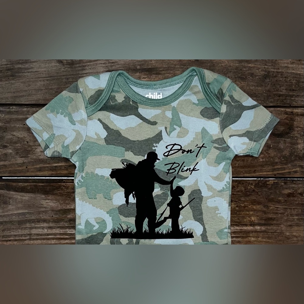 New Camo Dinosaur onsie with custom vinyl design made by me. size 3-6 months